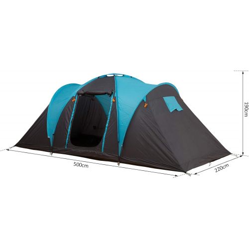  Outsunny 4 Person Family Camping Tent 3 Rooms 3-Season Water-Resistance 3000mm Polyester Outdoor Home Festival Hiking - Blue&Grey