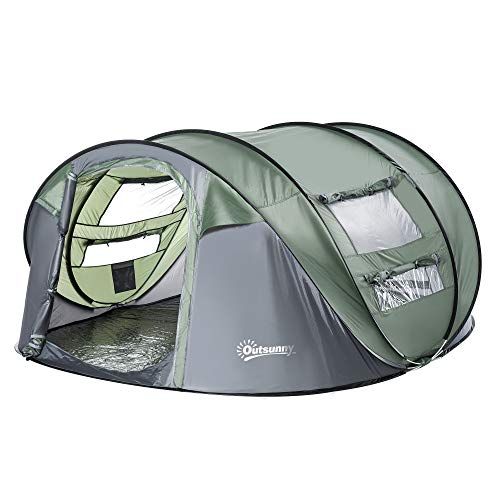  Outsunny 5 Person Automatic Instant Camping Tent with a Water-Fighting Polyester Rain Cover, Easy Pop-Up Design, & 2 Mesh Windows with Covers