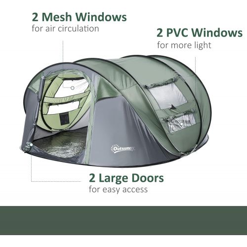  Outsunny 5 Person Automatic Instant Camping Tent with a Water-Fighting Polyester Rain Cover, Easy Pop-Up Design, & 2 Mesh Windows with Covers