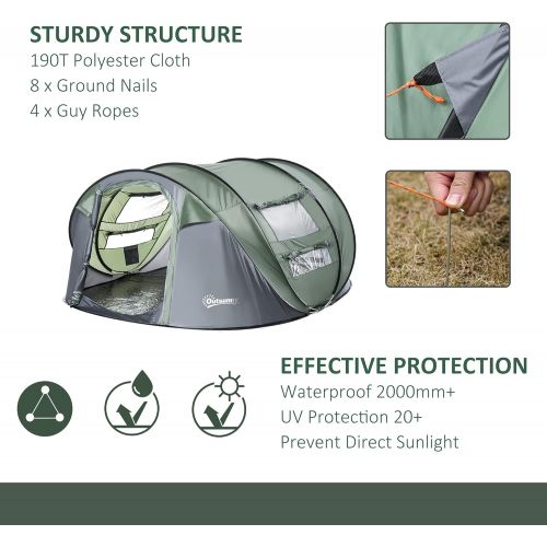  Outsunny 5 Person Automatic Instant Camping Tent with a Water-Fighting Polyester Rain Cover, Easy Pop-Up Design, & 2 Mesh Windows with Covers