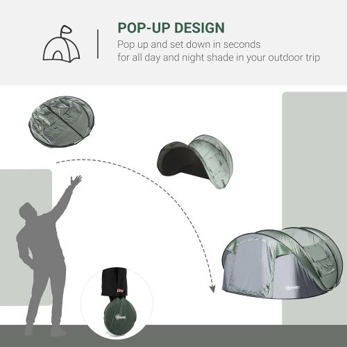  Outsunny 5 Person Automatic Instant Camping Tent with a Water-Fighting Polyester Rain Cover, Easy Pop-Up Design, & 2 Mesh Windows with Covers