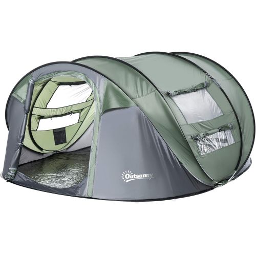  Outsunny 5 Person Automatic Instant Camping Tent with a Water-Fighting Polyester Rain Cover, Easy Pop-Up Design, & 2 Mesh Windows with Covers