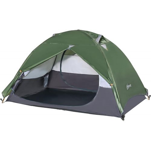  Outsunny 2 Person Camping Tent Backpacking Tent with Water-Fighting Polyester Rain Cover, 4 Mesh Windows for Air, & Carry Bag