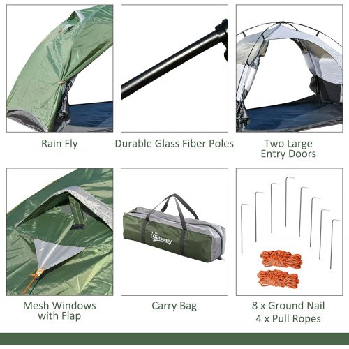  Outsunny 2 Person Camping Tent Backpacking Tent with Water-Fighting Polyester Rain Cover, 4 Mesh Windows for Air, & Carry Bag