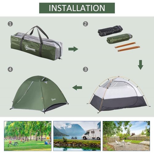  Outsunny 2 Person Camping Tent Backpacking Tent with Water-Fighting Polyester Rain Cover, 4 Mesh Windows for Air, & Carry Bag