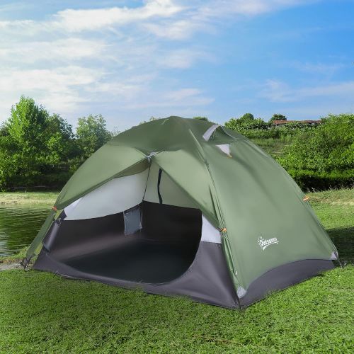  Outsunny 2 Person Camping Tent Backpacking Tent with Water-Fighting Polyester Rain Cover, 4 Mesh Windows for Air, & Carry Bag