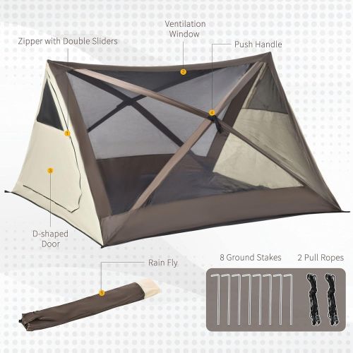  Outsunny 2-3 People Pop Up Camping Tent Automatic Instant Tent Portable Cabana Beach Tent w/Carry Bag, Windows and Doors, Outdoor Camping Hiking Indoor