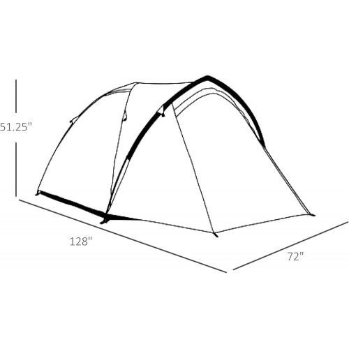  Outsunny 3-Person Camping Tent Backpacking Tent with Vestibule Area, Water-Fighting Polyester Rain Cover, & Mesh Windows, Yellow