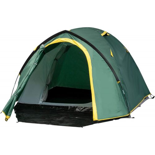  Outsunny 3-Person Camping Tent Backpacking Tent with Vestibule Area, Water-Fighting Polyester Rain Cover, & Mesh Windows, Yellow
