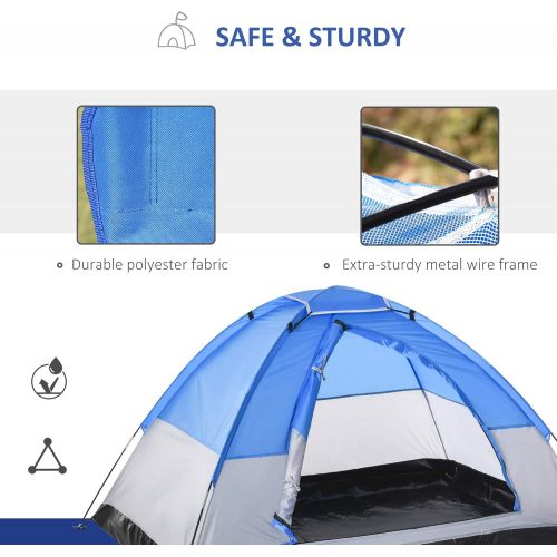  Outsunny Kids Camping Tent with Chairs, Sleeping Bags, Flashlights, Trolley Case, 69 L 53.25 W 37.5 H, Blue/Grey