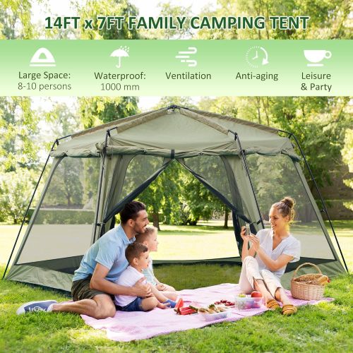  Outsunny 8-10 Person Camping Tent, Waterproof Fabric, Wind Resistant Hexagon Design, Family Party Sized, Mesh, for Hiking, Backpacking, Hunting, Fishing - Army Green