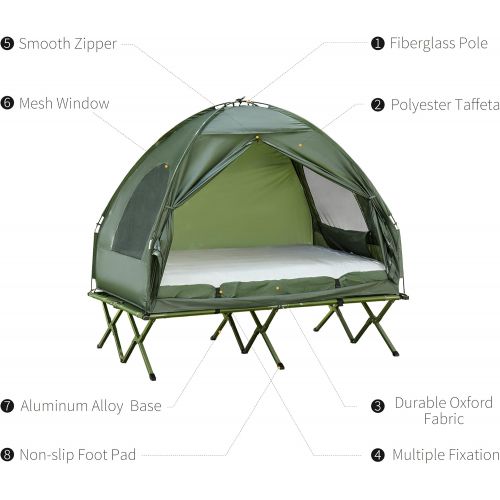  Outsunny Extra Large Compact Pop Up Portable Folding Outdoor Elevated All in One Camping Cot Tent Combo Set