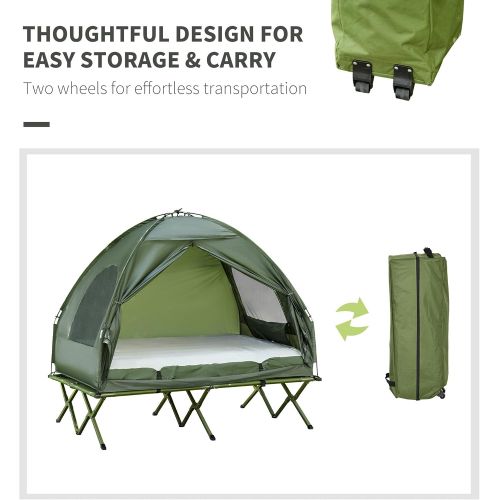  Outsunny Extra Large Compact Pop Up Portable Folding Outdoor Elevated All in One Camping Cot Tent Combo Set