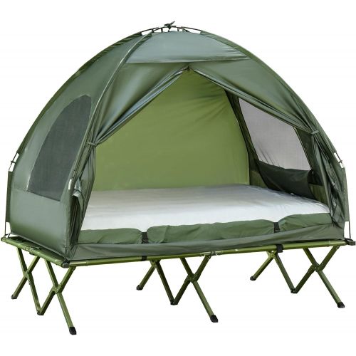  Outsunny Extra Large Compact Pop Up Portable Folding Outdoor Elevated All in One Camping Cot Tent Combo Set