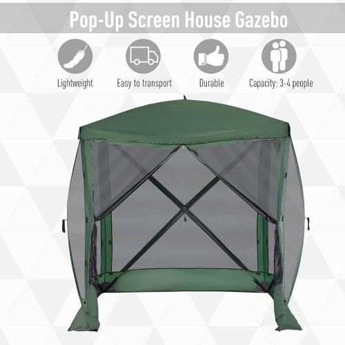  Outsunny 7x7 Pop Up Camping Gazebo Canopy Shelter Screen Tent with Ventilating Mesh, Portable Carry Bag for Outdoor Party Event