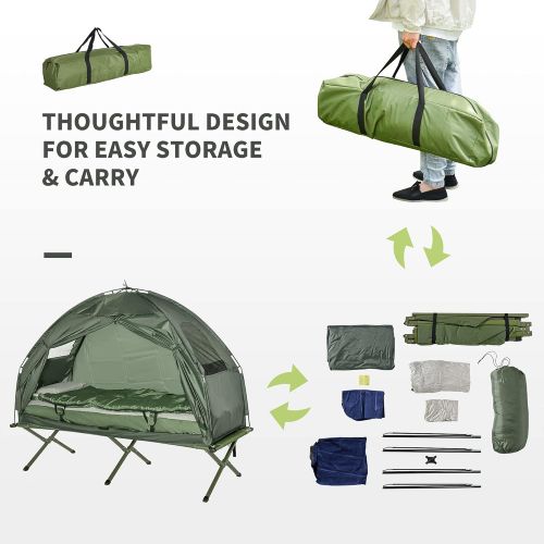  Outsunny All-in One Portable Camping Cot Tent with Air Mattress, Sleeping Bag, and Pillow