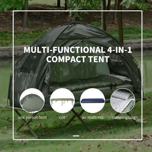  Outsunny All-in One Portable Camping Cot Tent with Air Mattress, Sleeping Bag, and Pillow