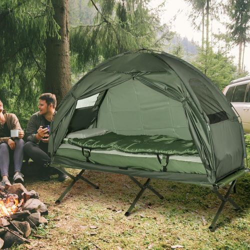  Outsunny All-in One Portable Camping Cot Tent with Air Mattress, Sleeping Bag, and Pillow