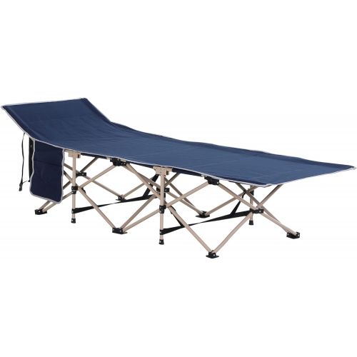  Outsunny Folding Camping Cots for Adults with Carry Bags, Side Pockets, Outdoor Portable Sleeping Bed for Travel Camp Vocation, Blue