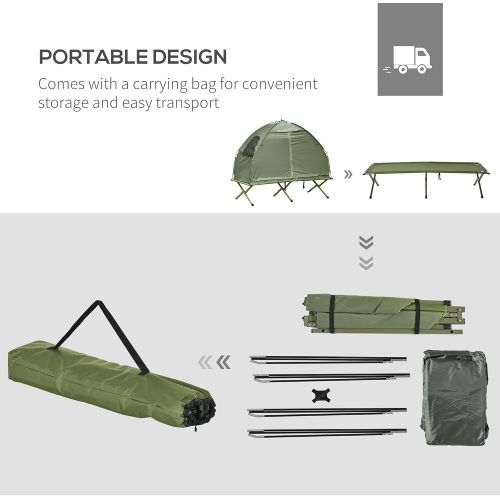  Outsunny 1 Person Compact Pop Up Portable Folding Outdoor Elevated Camping Cot Tent Combo Set