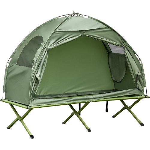  Outsunny 1 Person Compact Pop Up Portable Folding Outdoor Elevated Camping Cot Tent Combo Set