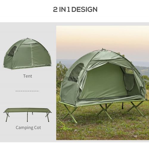  Outsunny 1 Person Compact Pop Up Portable Folding Outdoor Elevated Camping Cot Tent Combo Set