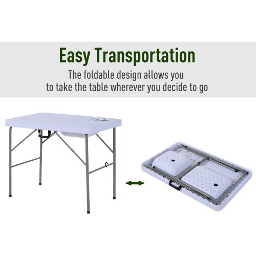  Outsunny Portable Folding Camping Sink Table with Faucet and Dual Water Basins, Outdoor Fish Table Sink, 40