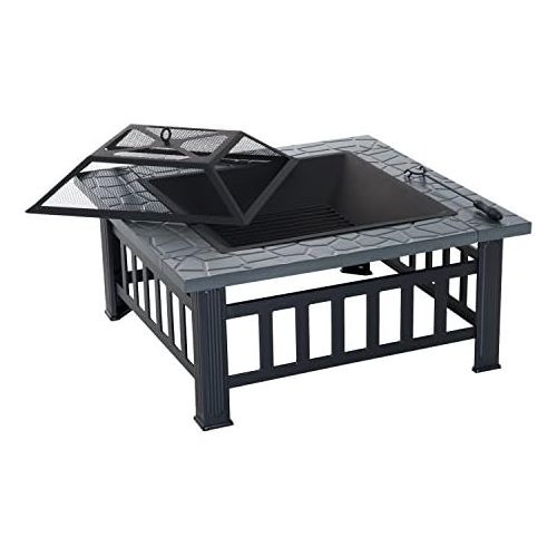  Outsunny 32 Metal Square Outdoor Patio Backyard Fire Pit with Cover
