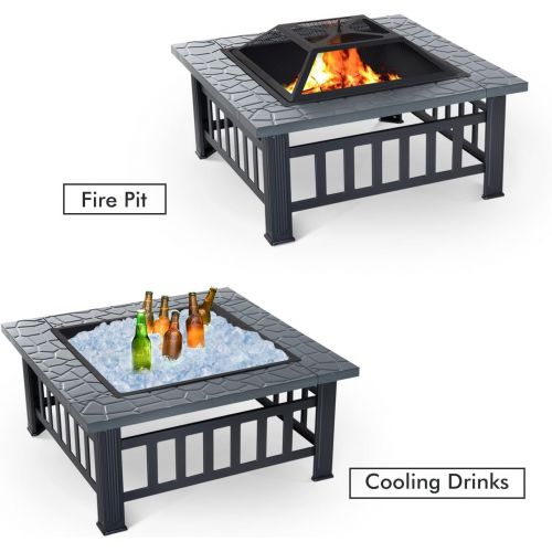  Outsunny 32 Metal Square Outdoor Patio Backyard Fire Pit with Cover