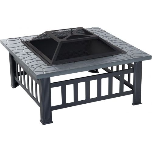  Outsunny 32 Metal Square Outdoor Patio Backyard Fire Pit with Cover