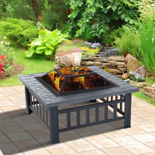  Outsunny 32 Metal Square Outdoor Patio Backyard Fire Pit with Cover