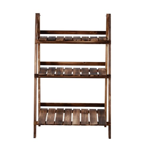 Outsunny 24x 14 Rustic Wooden 3-Tier Ladder Folding Raised Plant Stand