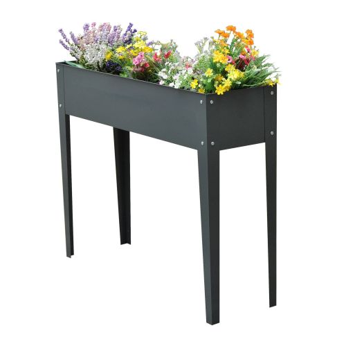  Outsunny 40 x 12 x 32 Metal Elevated Garden Bed Planter Box (Dark Gray)