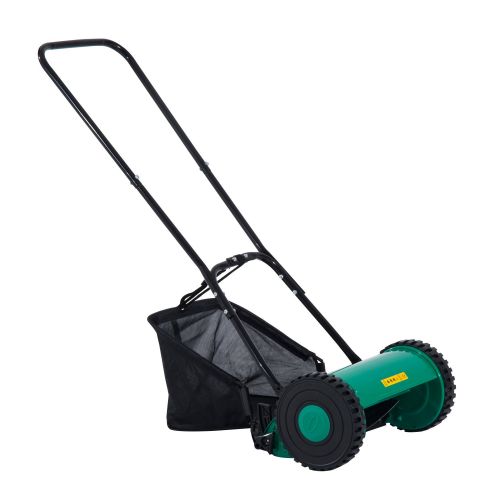  Outsunny 12 Inch 5 Blade Push Lawn Mower with Grass Catcher  Green/Black