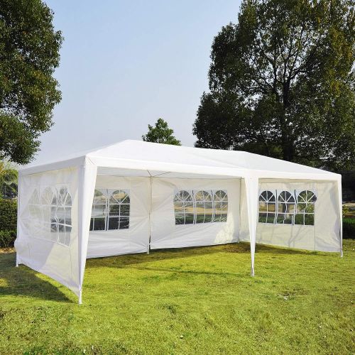  Outsunny 10 x 20 Gazebo Canopy Party Tent w/ 4 Removable Window Side Walls - White