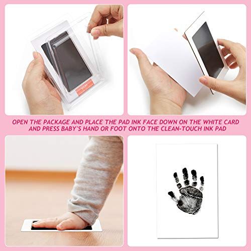  Outus Clean Touch Ink Pad Newborn Baby Handprint and Footprint Pet Paw Print Kit Inkless Infant Hand and Foot Stamp (Black)