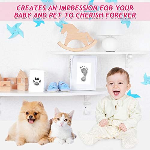  Outus Clean Touch Ink Pad Newborn Baby Handprint and Footprint Pet Paw Print Kit Inkless Infant Hand and Foot Stamp (Black)