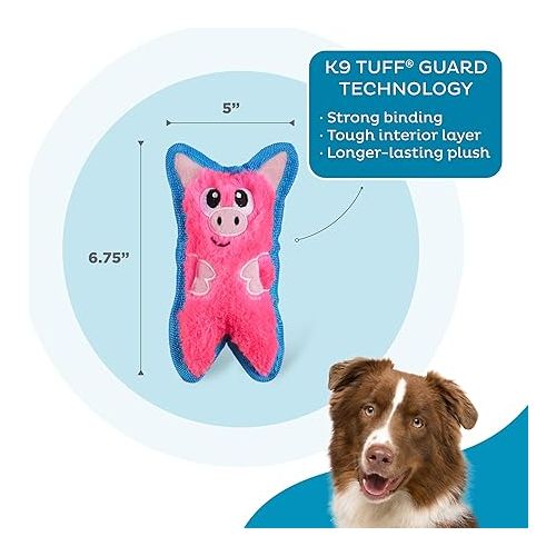  Outward Hound Durablez Tough Plush Squeaky Dog Toy, Pig, Pink, XS