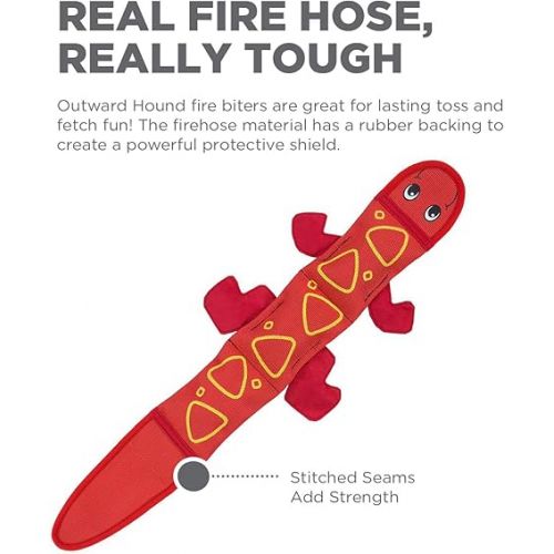  Outward Hound Fire Biterz Red Lizard Plush Firehose Material Interactive Dog Toy, Large