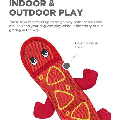  Outward Hound Fire Biterz Red Lizard Plush Firehose Material Interactive Dog Toy, Large