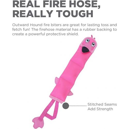  Outward Hound Fire Biterz Flamingo Plush Firehose Material Interactive Dog Toy, Large
