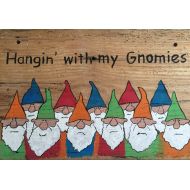 OutwestDesignStudio Hanging with my gnomies sign, garden decor, gnome garden sign, rustic wood, wall decor