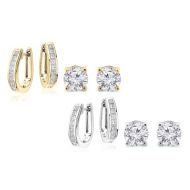 Oval Hoop and Stud Earrings Set Made with Swarovski Crystals by Elements of Love (2-Pack)