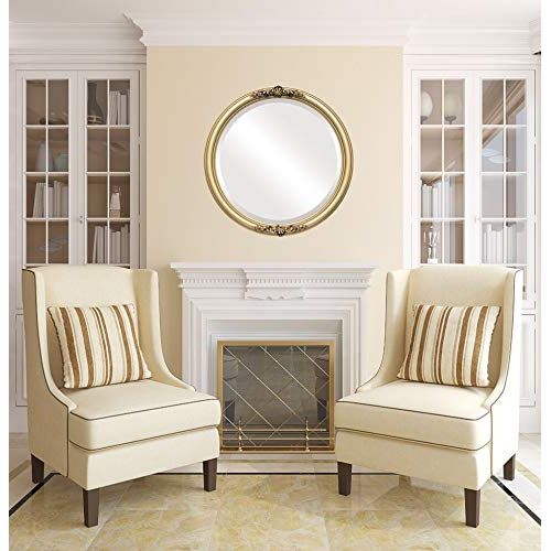  Oval And Round Mirrors Round Beveled Wall Mirror for Home Decor - Contessa Style - Gold Spray - 26x26 outside dimensions