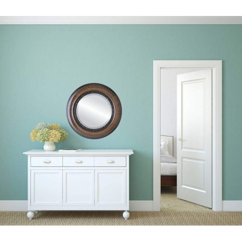  Oval And Round Mirrors Round Beveled Wall Mirror for Home Decor - Chicago Style - Vintage Walnut - 29x29 outside dimensions