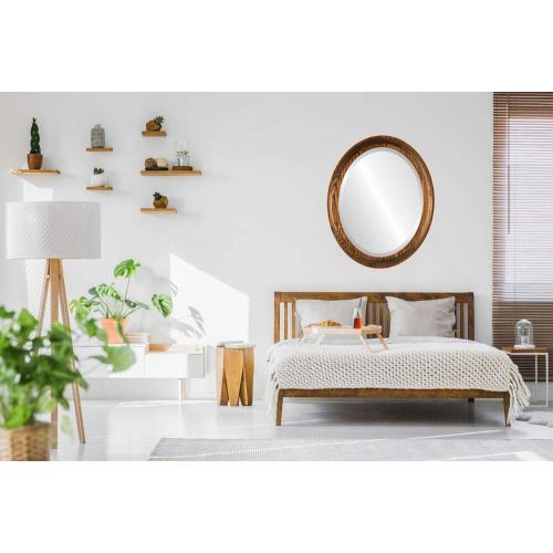  Oval And Round Mirrors Oval Beveled Wall Mirror for Home Decor - Vancouver Style - Toasted Oak - 19x23 outside dimensions