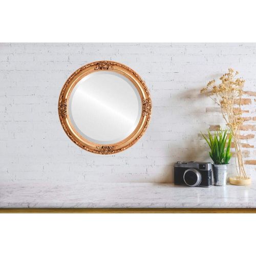  Oval And Round Mirrors Round Beveled Wall Mirror for Home Decor - Jefferson Style - Rosewood - 26x26 outside dimensions