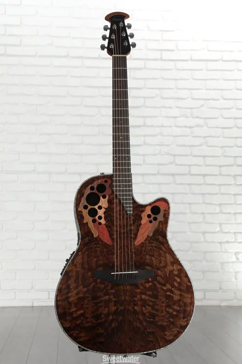  Ovation Celebrity Elite Plus CE44P-TGE Mid-Depth Acoustic-Electric Guitar - Dark Tiger Eye