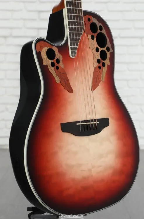 Ovation Celebrity Elite Plus CE44LX-1R Mid-Depth Left-handed Acoustic-electric Guitar - Ruby Burst