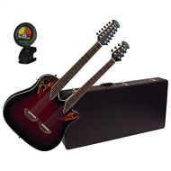 Ovation CSE225-RRB Double Neck Celebrity Ruby Red Acoustic Guitar wCase and Tuner
